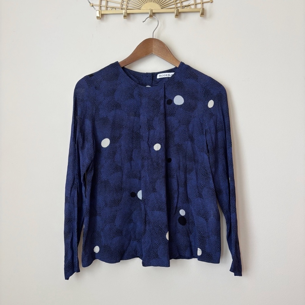 Rodebjer Blue Indus Moons Button Back Reversible Blouse XS - Picture 8 of 8